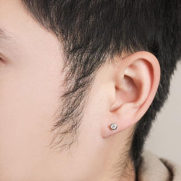 Sterling Silver Stud Earrings for Women Men- 3 Pairs of Tiny Round Cubic Zirconi - Picture 8 of 9